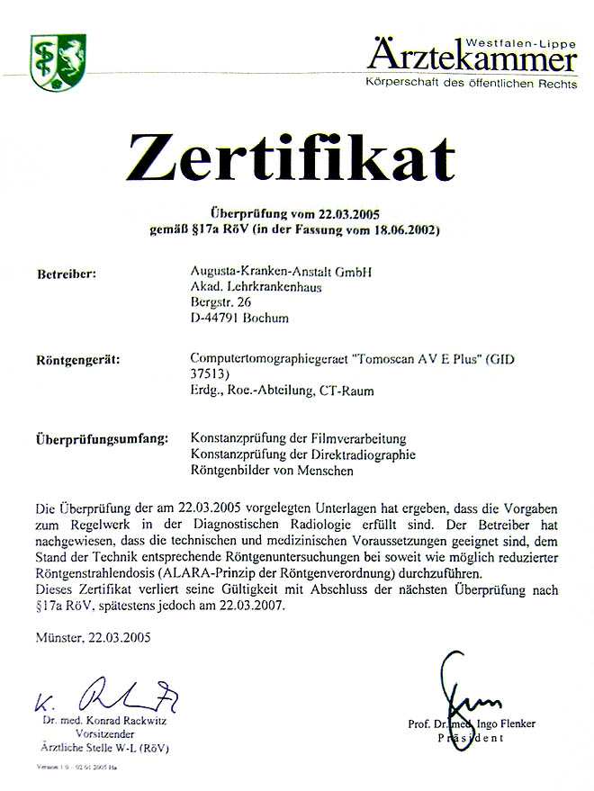 Zertifikat vom 22.03.2005